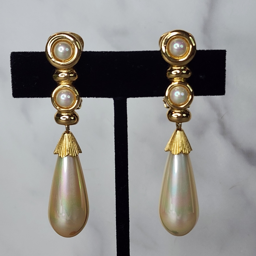 Christian Dior Vintage Clip-On Faux Pearl Drop Earrings - Picture 15 of 16